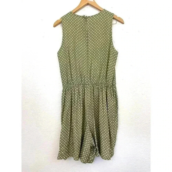 VTG You Babes Women's Green Romper Shorts Sleeveless Sz 13 White Polka Dots - Picture 2 of 8